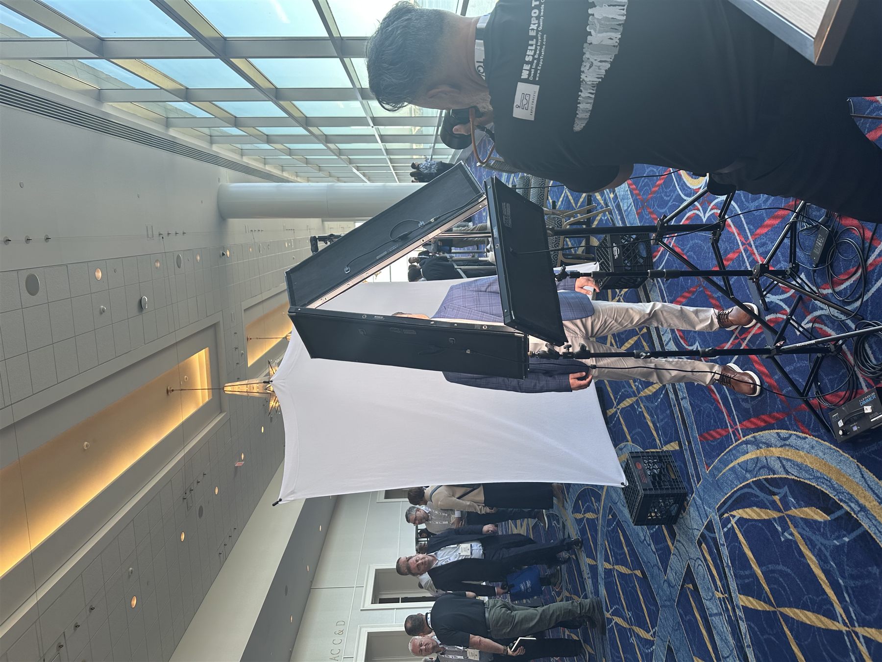 ExpoTraffic lighting setup on the convention floor during move-in, Las Vegas